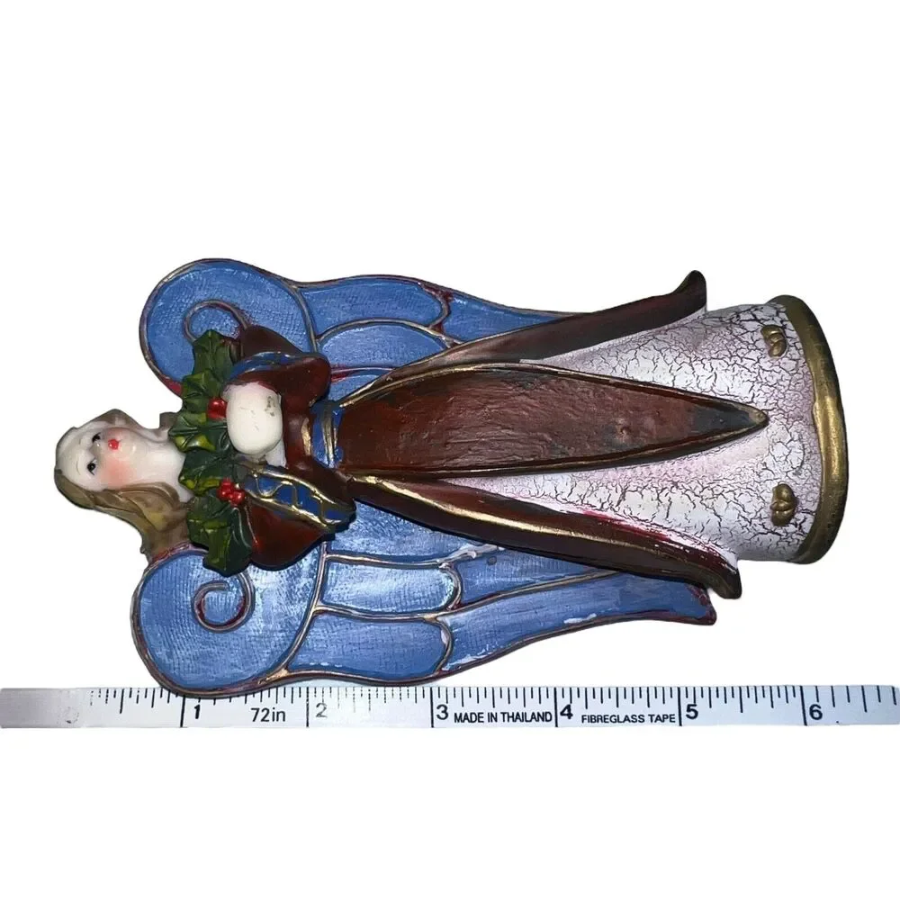 Angel Christmas Figurine Blue Wings Holiday Religious Home Decor Farmhouse Style
